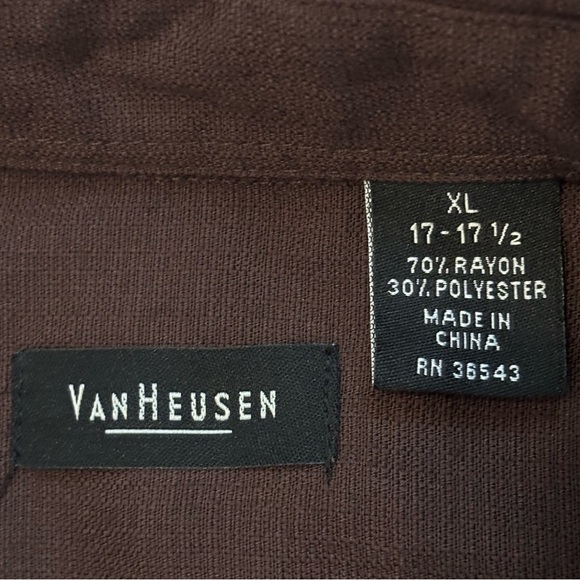 Van Heusen Brown Short Sleeve Guayabera Shirt Men’s XL - Picture 4 of 7